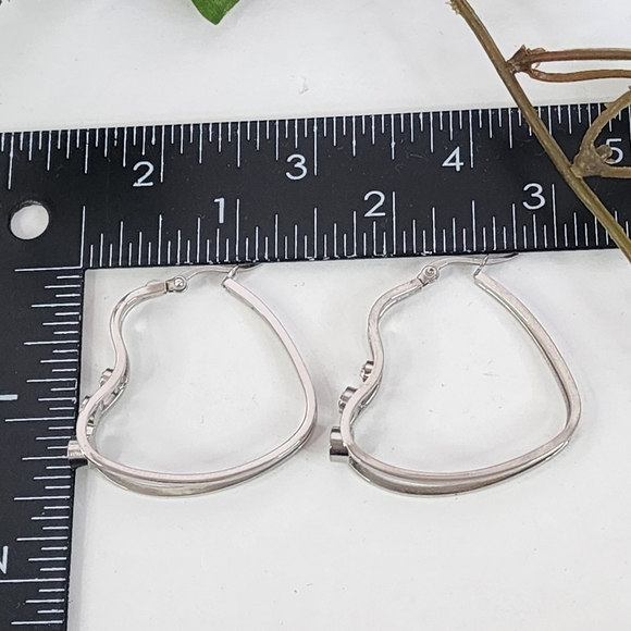 Stainless Steel Heart Shape Hoop Earrings  with Zirconia crystal - Picture 6 of 7